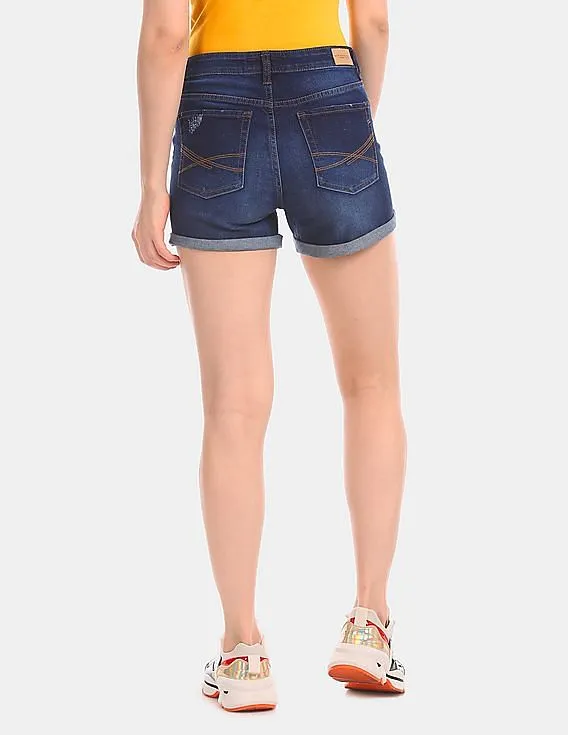 Aeropostale Blue Ripped Midi Denim Shorts