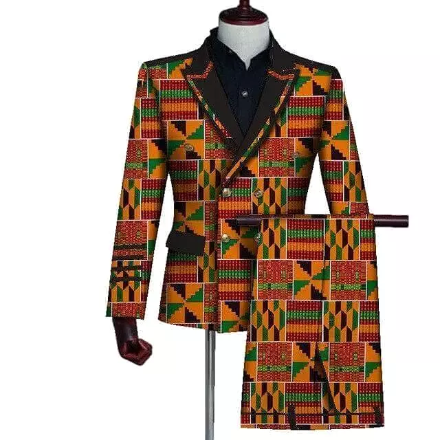 African Double-Breasted Two Piece Suit