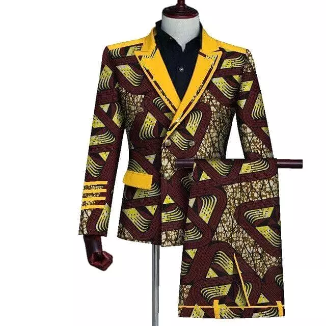 African Double-Breasted Two Piece Suit