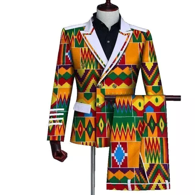 African Double-Breasted Two Piece Suit