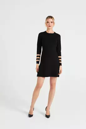 Angeleye Knitted Midi Dress In Black With Nude Stipe Sleeve