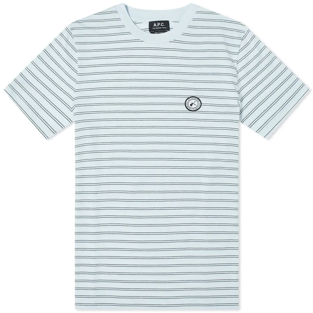 A.P.C. Stevie Patch Logo Stripe T-ShirtLight Blue