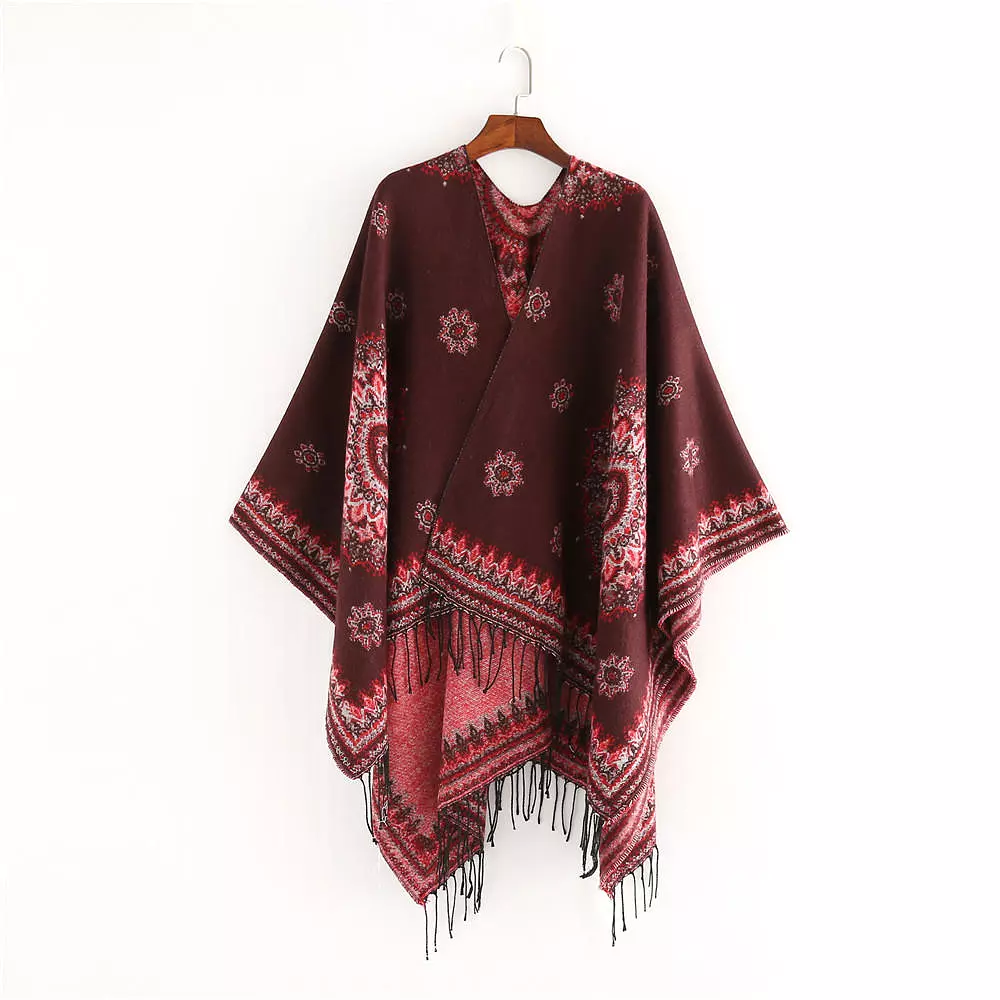 Artificial Cashmere 130*150CM Women Winter Vintage Ethnic Style Scarf Shawl with Tassel