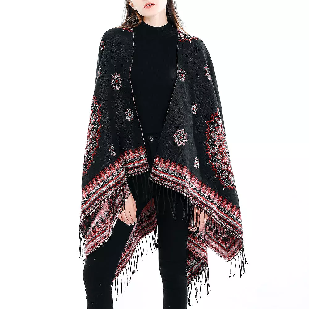 Artificial Cashmere 130*150CM Women Winter Vintage Ethnic Style Scarf Shawl with Tassel