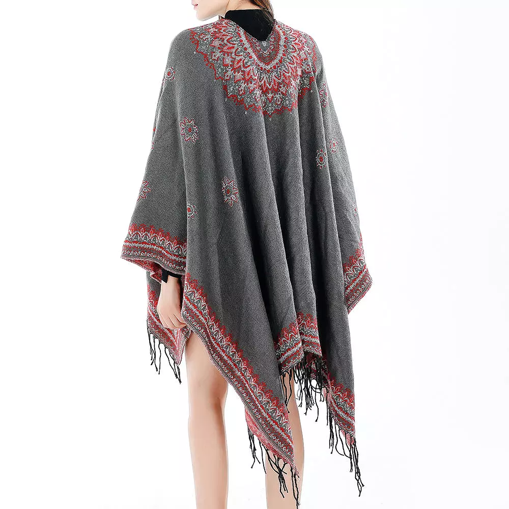 Artificial Cashmere 130*150CM Women Winter Vintage Ethnic Style Scarf Shawl with Tassel