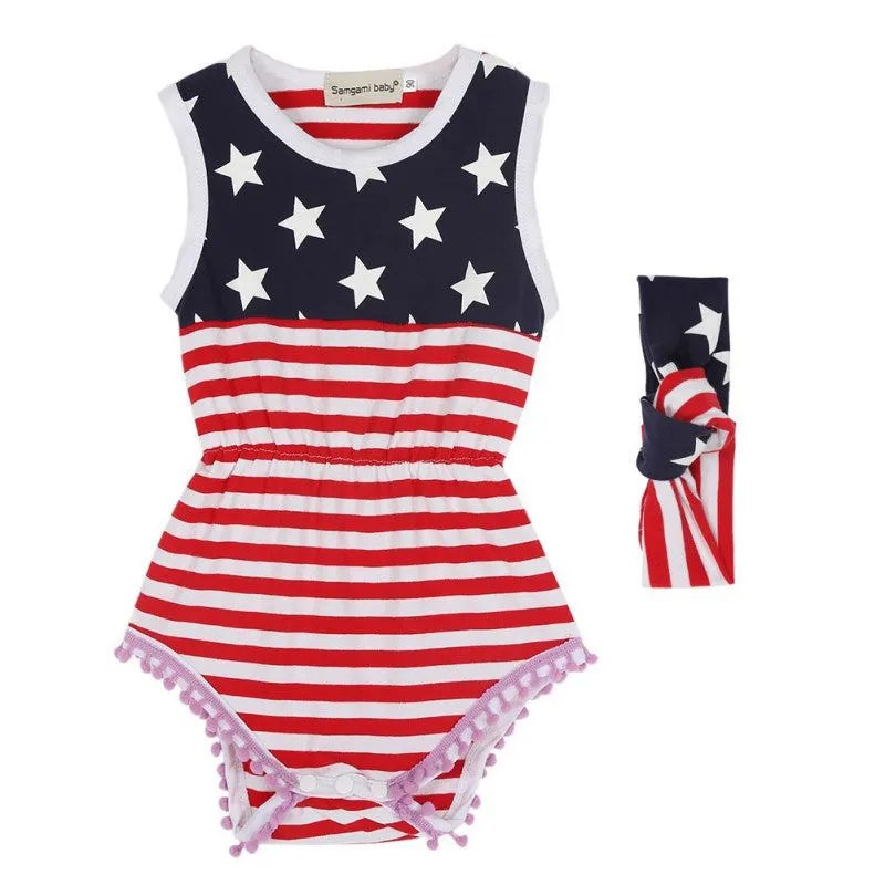 Baby Girl Romper Stars Printed Jumpsuit with Headband Set born Rompers SM6