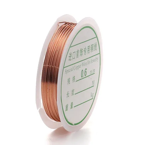 Beading Wire, Copper Wire, Round, Raw, (Unplated), 0.6mm, 22 Gauge