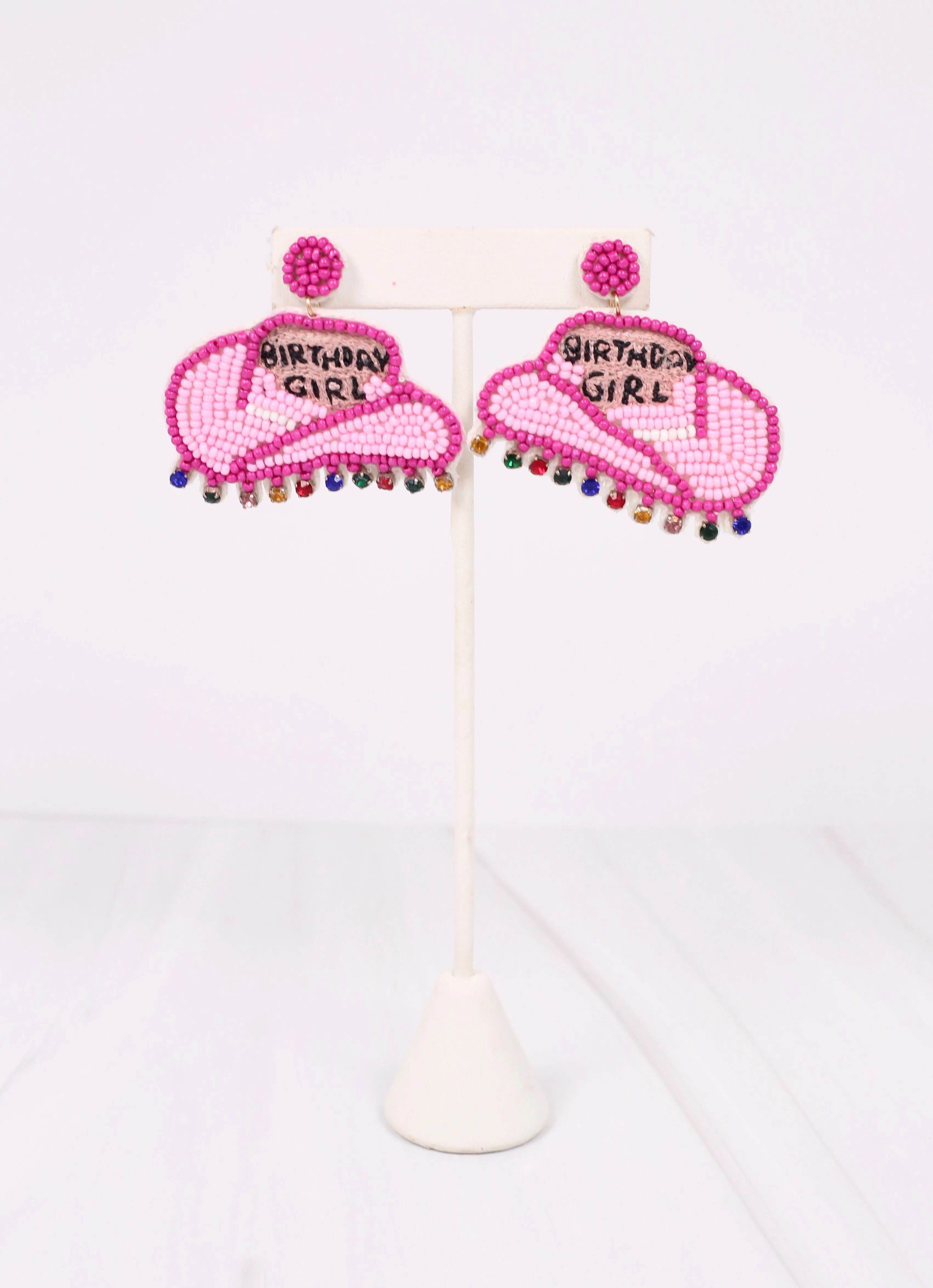 Birthday Girl Hat Earring PINK