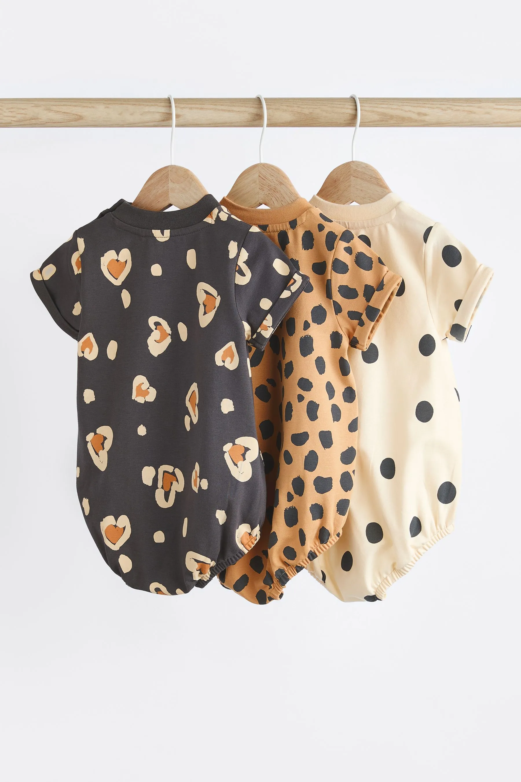 Black/ Cream Animal Print Baby T-Shirt Rompers 3 Pack