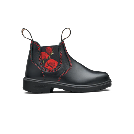 Blundstone Black With Red Rose Elastic Kids' Boot