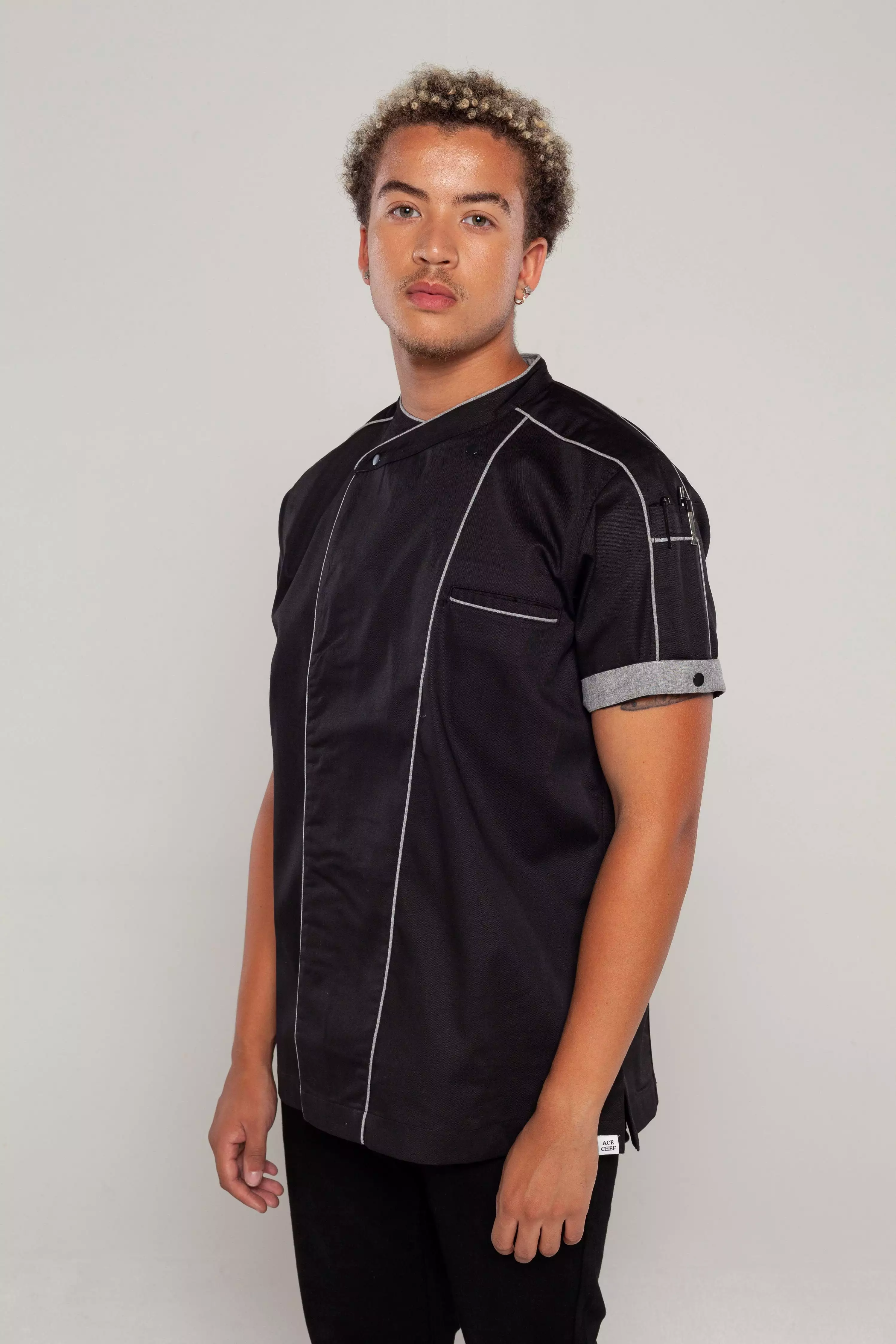 Bryan Chef Jacket Black with Grey Trim and Coolvent