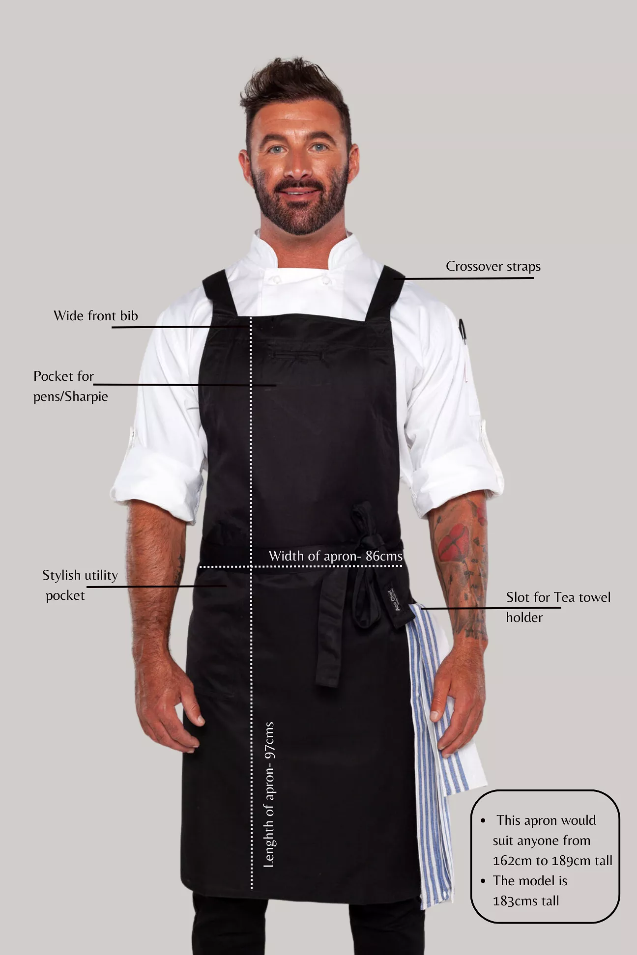 BYRON Crossover Chef apron Black with black straps