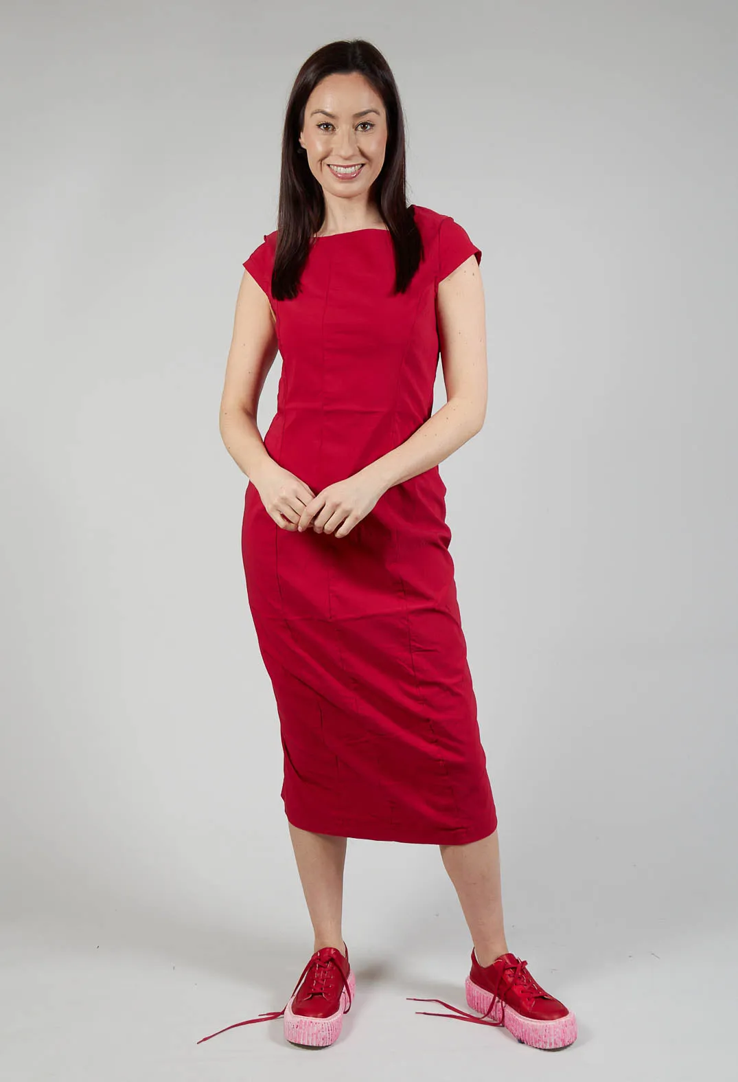 Capped Sleeve Slim Fit Dress in Chili