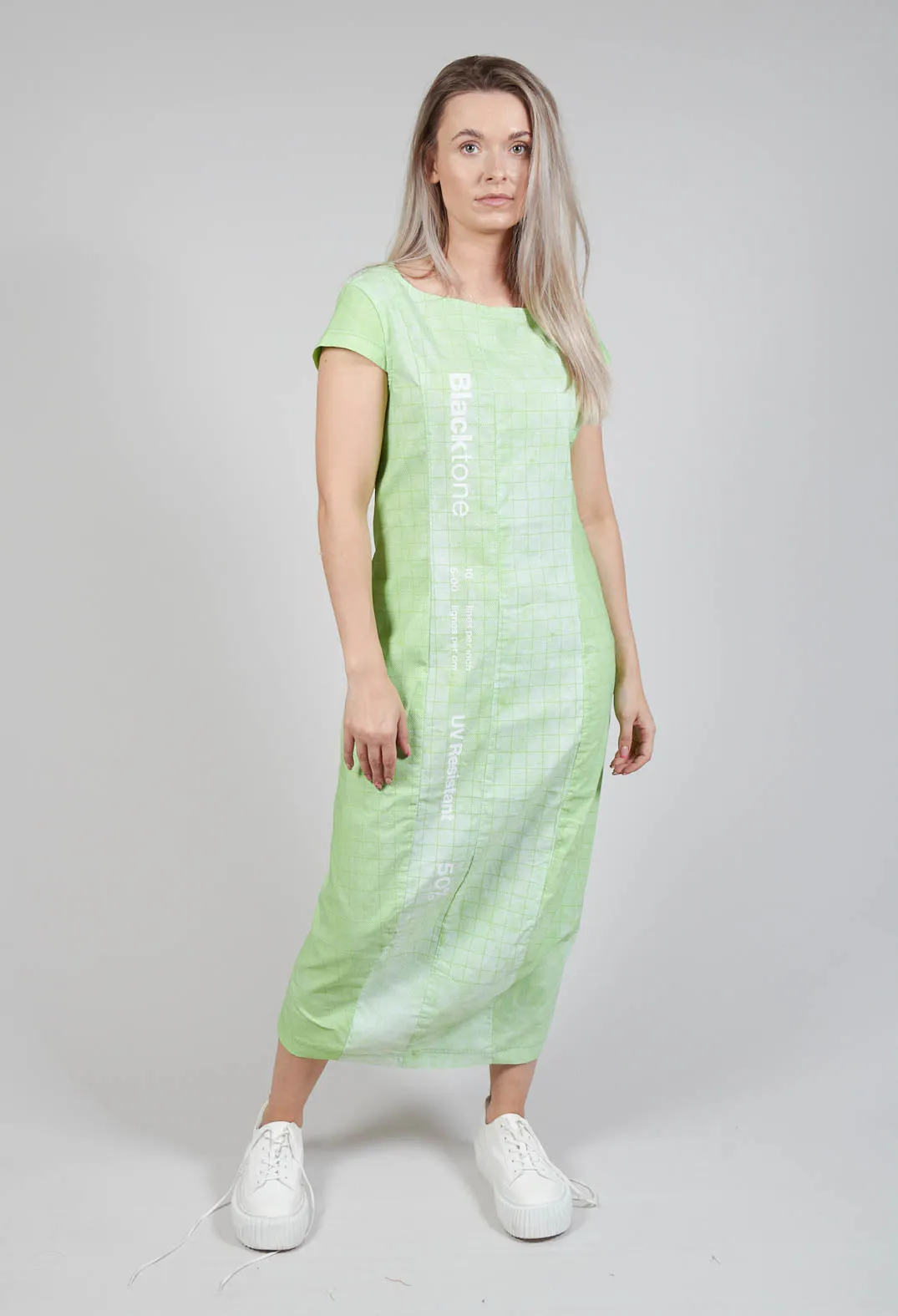 Capped Sleeve Slim Fit Dress in Placed Lime Print