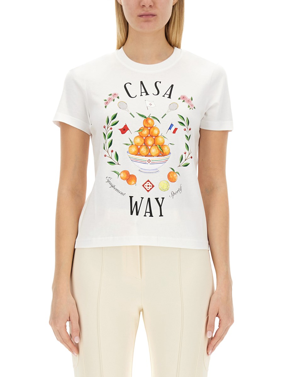 CASABLANCA    SLIM FIT COTTON T-SHIRT WITH HOME WAY PRINT