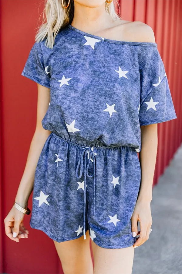 Casual Street The stars Pocket Frenulum O Neck Rompers