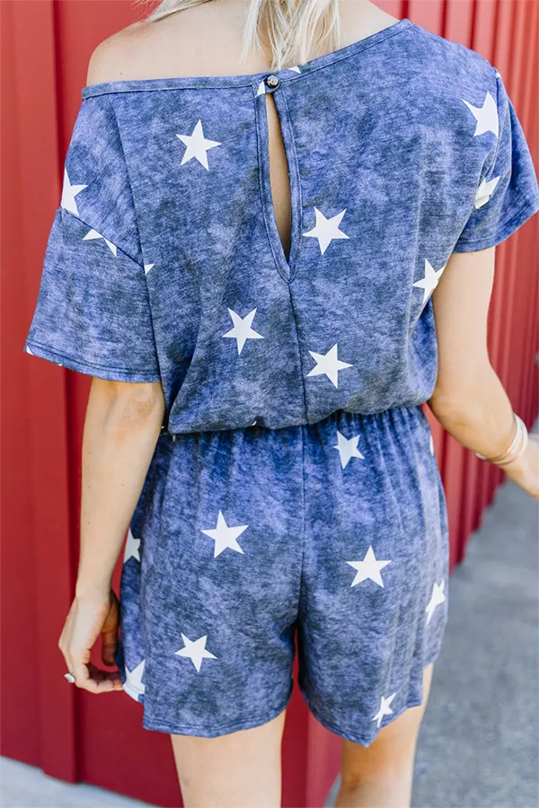 Casual Street The stars Pocket Frenulum O Neck Rompers