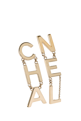 Chanel 2021 Gold Toned 'CHA-NEL' Drop Earrings