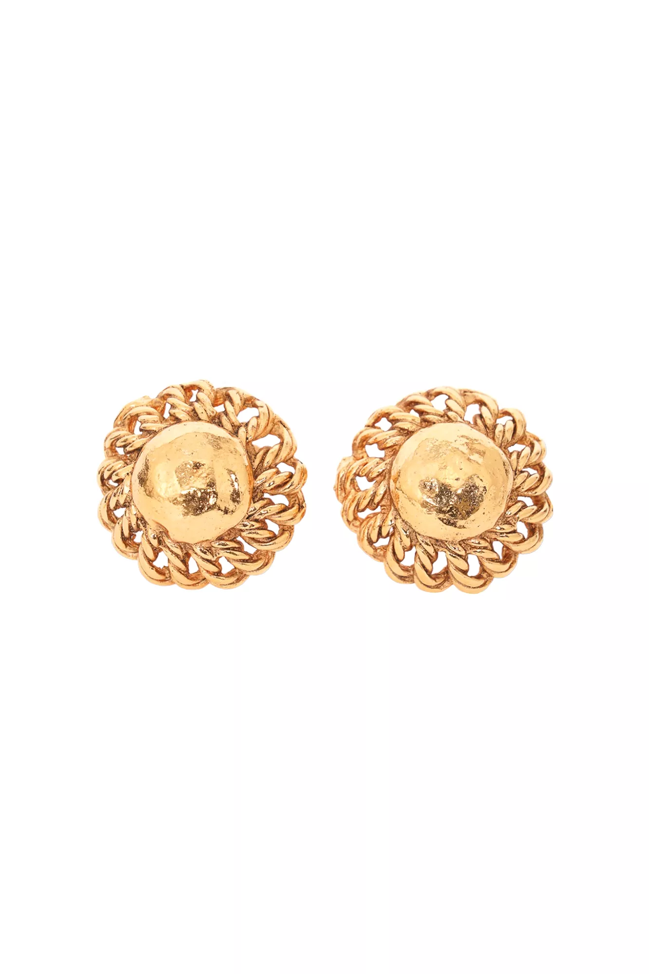 Chanel Gold Round Engraved CC Logo Clip-On Earrings