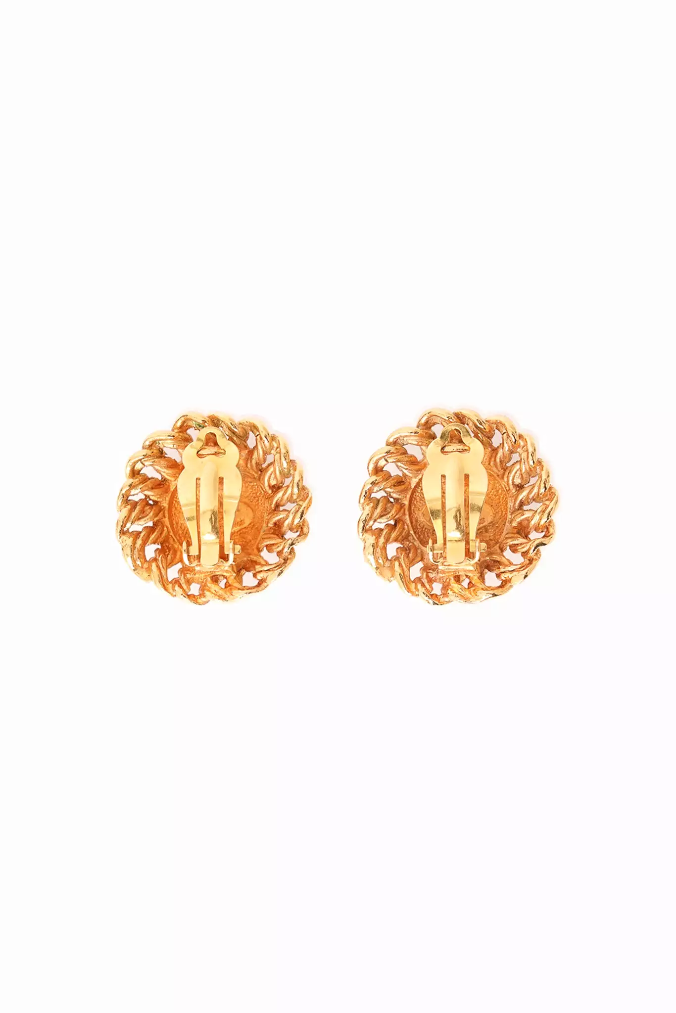 Chanel Gold Round Engraved CC Logo Clip-On Earrings