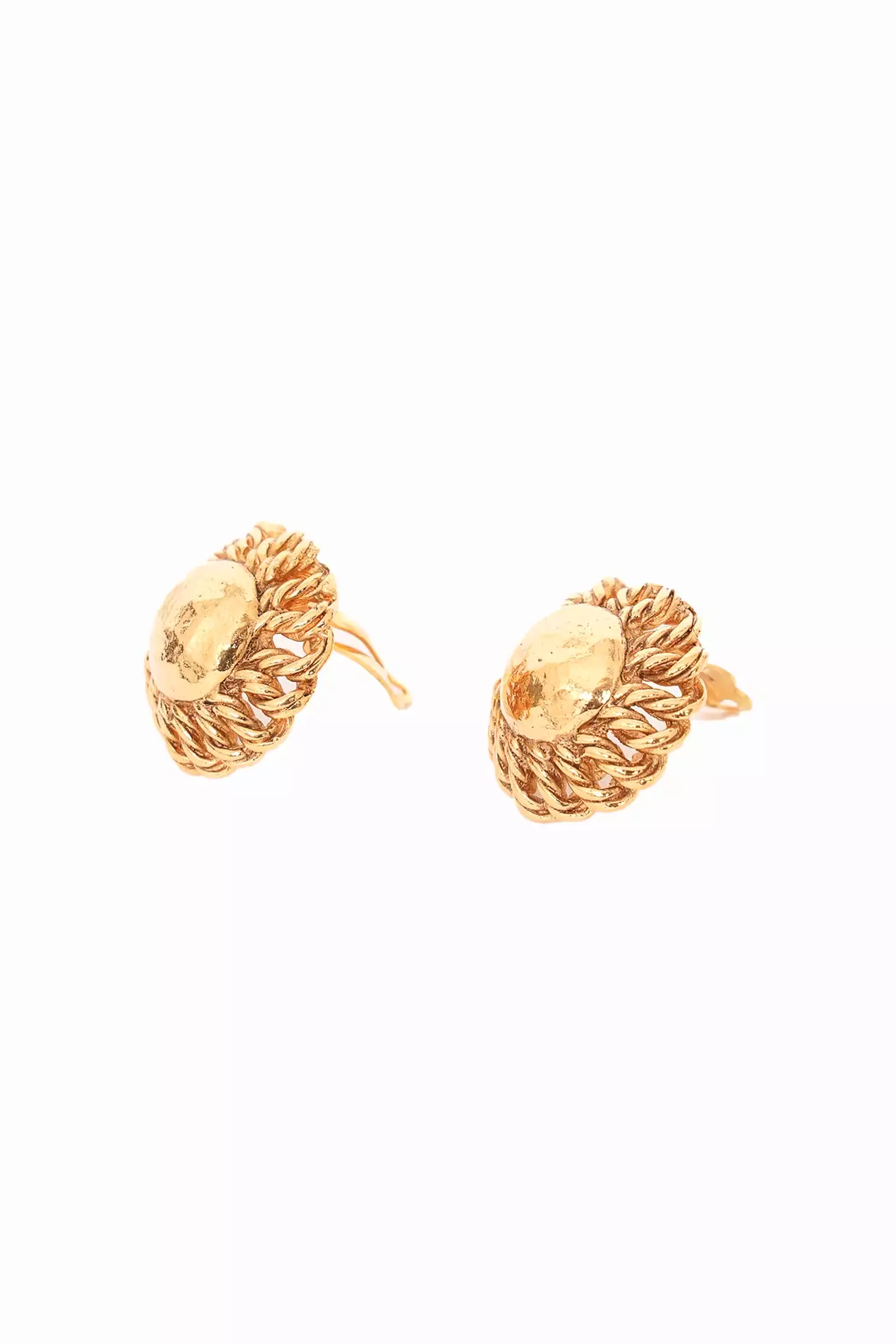 Chanel Gold Round Engraved CC Logo Clip-On Earrings