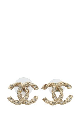 Chanel Gold Tone Crystal 'CC' Earrings