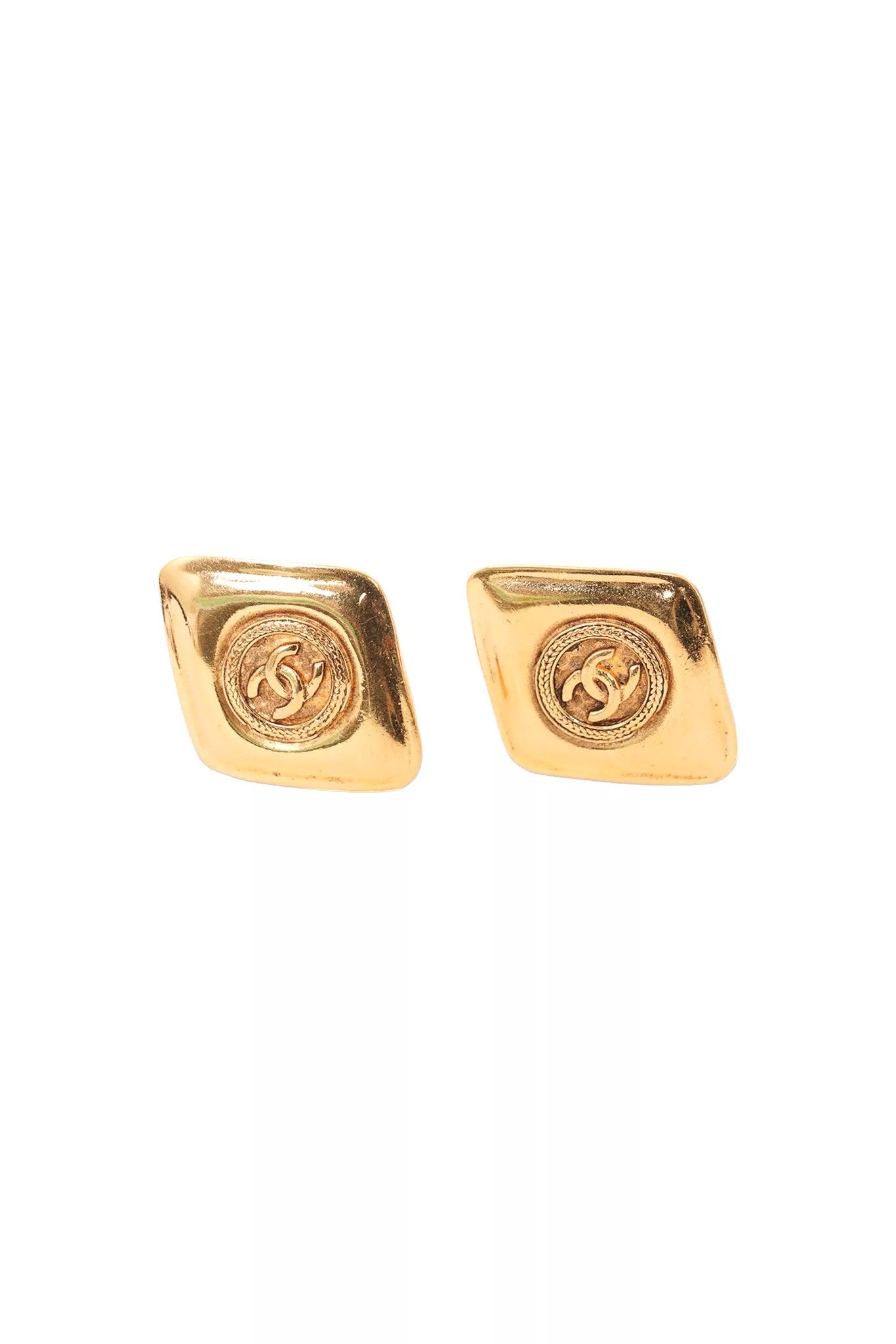 Chanel Vintage Gold Dimond Shape CC Logo Clip-On Earrings