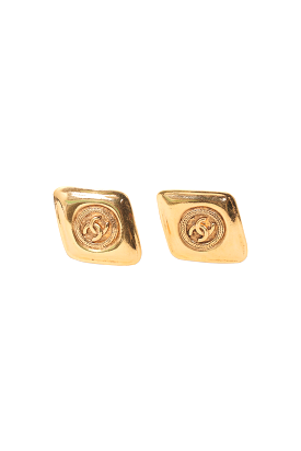 Chanel Vintage Gold Dimond Shape CC Logo Clip-On Earrings