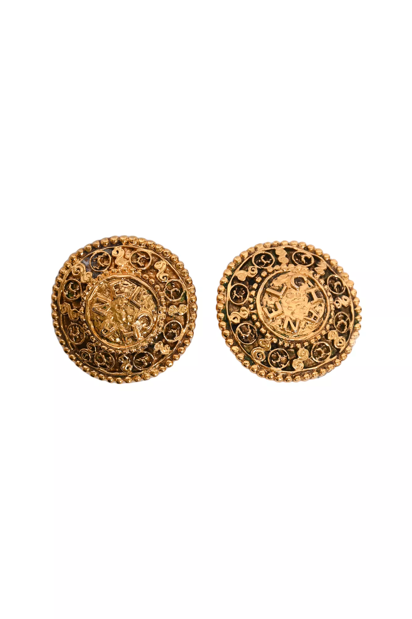 Chanel Vintage Gold Plated Large Circle Clip-On Earrings