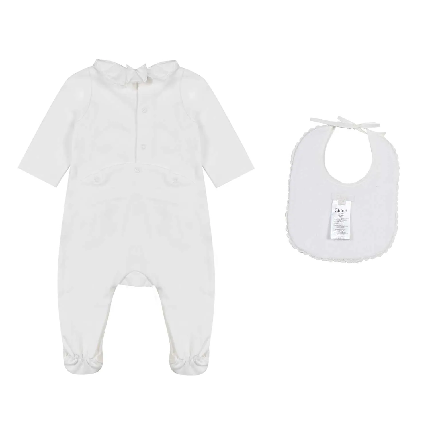 Chloe Baby Girl White Romper Set With Bib