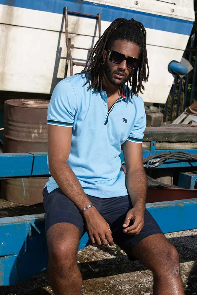 D555 Mens Jersey Polo With Fine Stripe and Ribbed Trims (BAYTON 1)