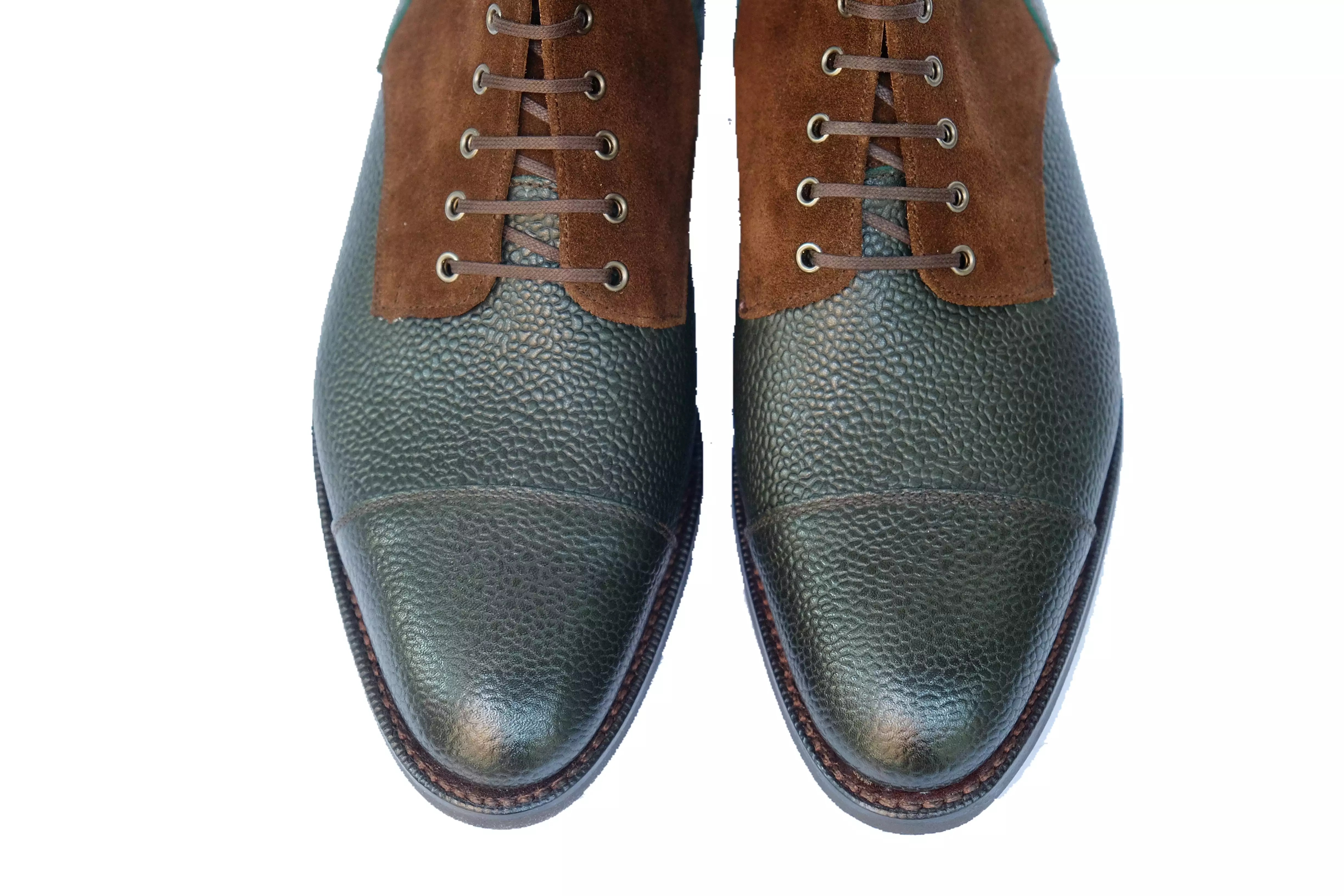 Delridge - MTO - Dark Green Grain / Dark Brown Suede - Aged Silver Eyelets (No Speedhooks)- TMG Last - Rugged Rubber Sole