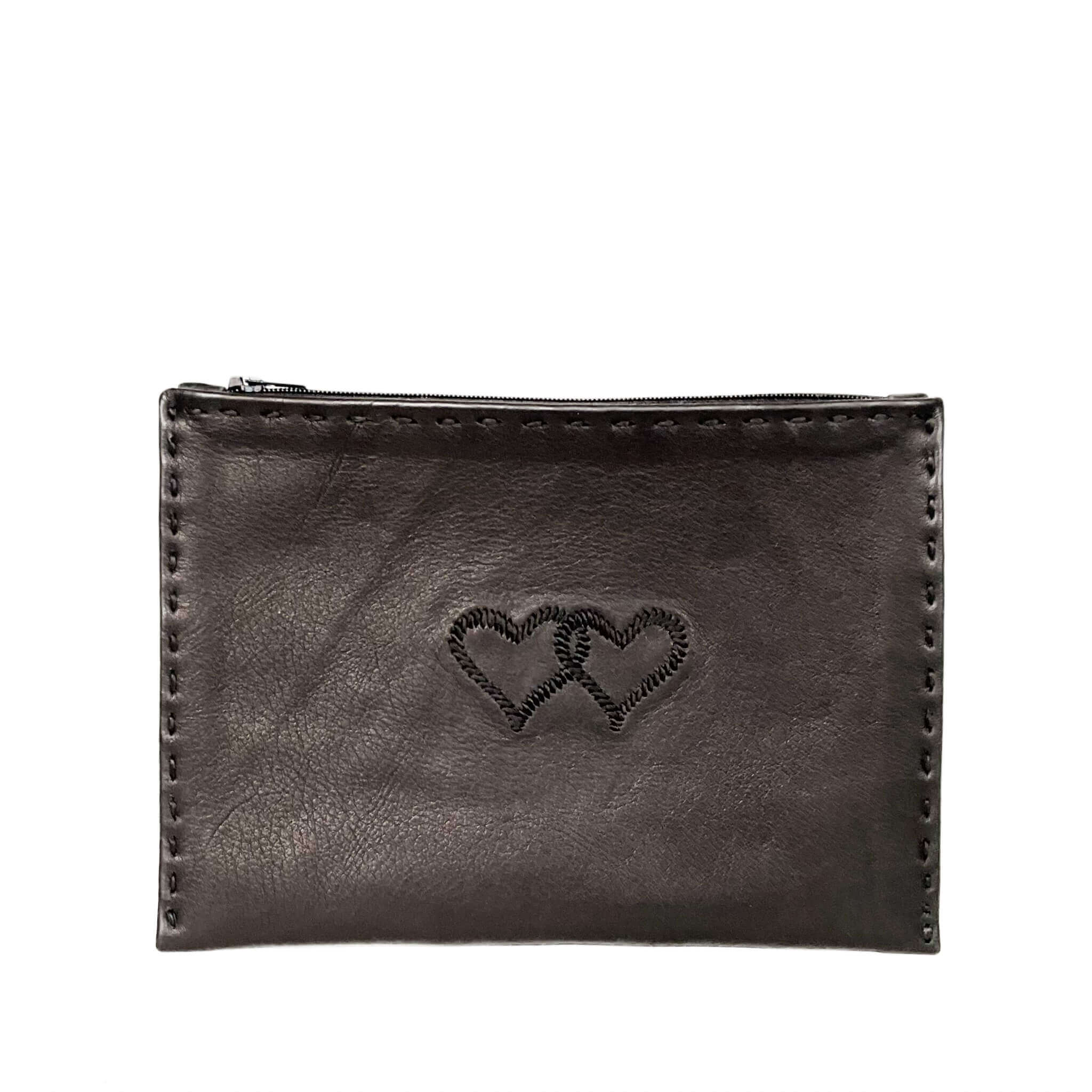 Embroidered Leather Pouch *Love Edition* in Black