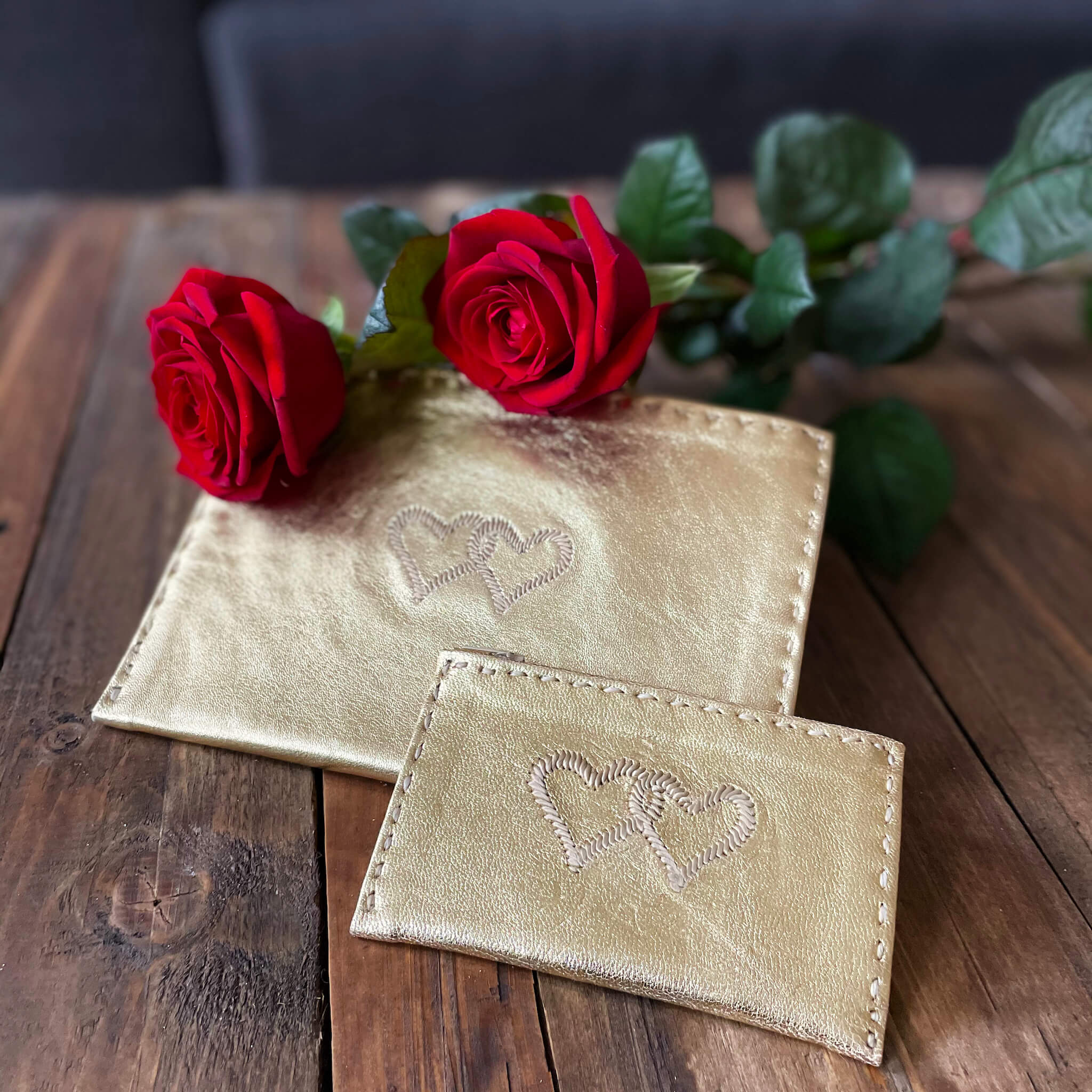 Embroidered Leather Pouch *Love Edition* in Gold