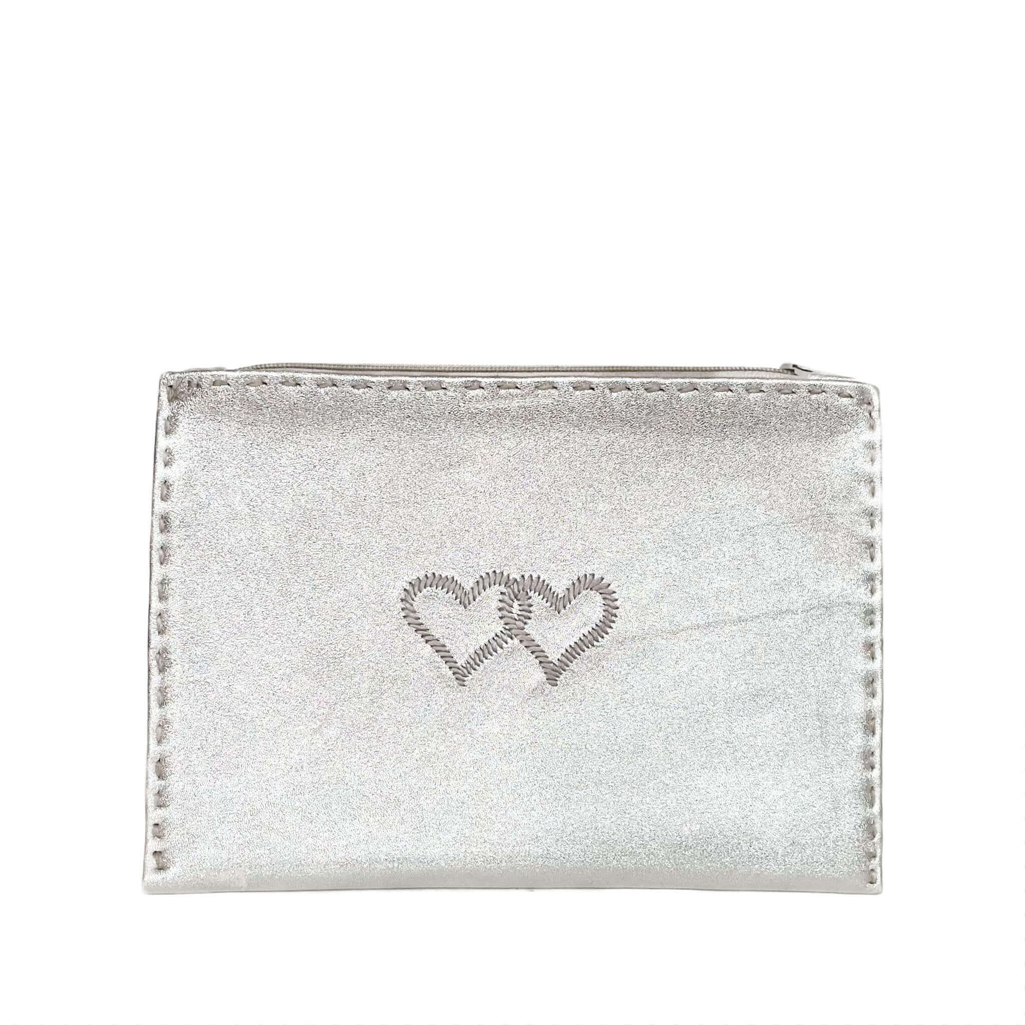 Embroidered Leather Pouch *Love Edition* in Silver