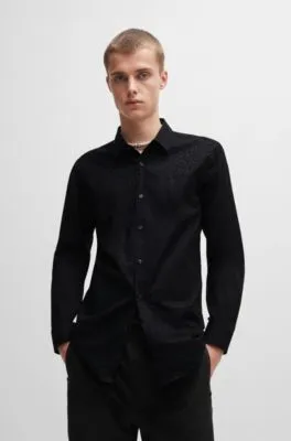 Extra-slim-fit shirt in animal-pattern cotton jacquard