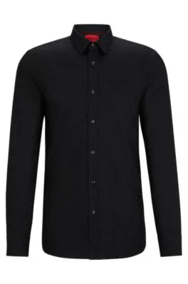 Extra-slim-fit shirt in animal-pattern cotton jacquard