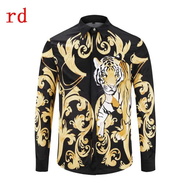 F.N.JACK 2019 New Fashion Men Shirt  Long Sleeve Slim Fit Business Man Shirt Casual Male Hawaiian Shirts Printed Shirt Men