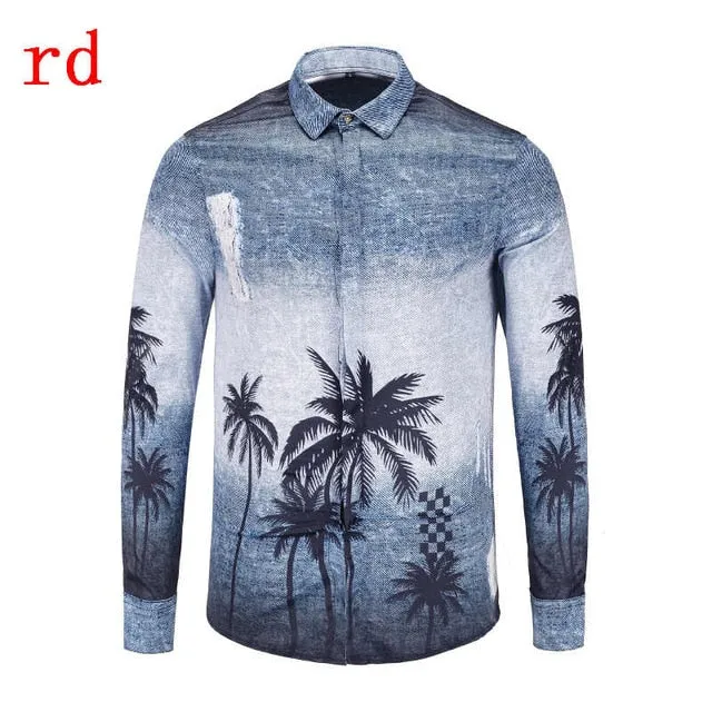 F.N.JACK 2019 New Fashion Men Shirt  Long Sleeve Slim Fit Business Man Shirt Casual Male Hawaiian Shirts Printed Shirt Men