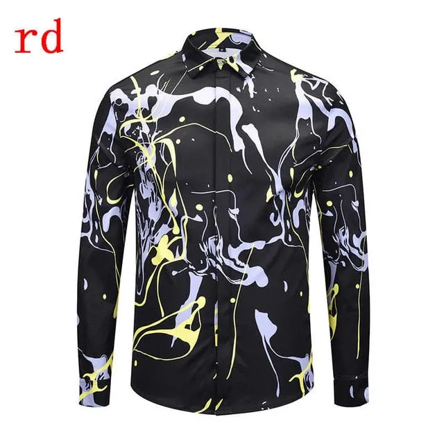 F.N.JACK 2019 New Fashion Men Shirt  Long Sleeve Slim Fit Business Man Shirt Casual Male Hawaiian Shirts Printed Shirt Men