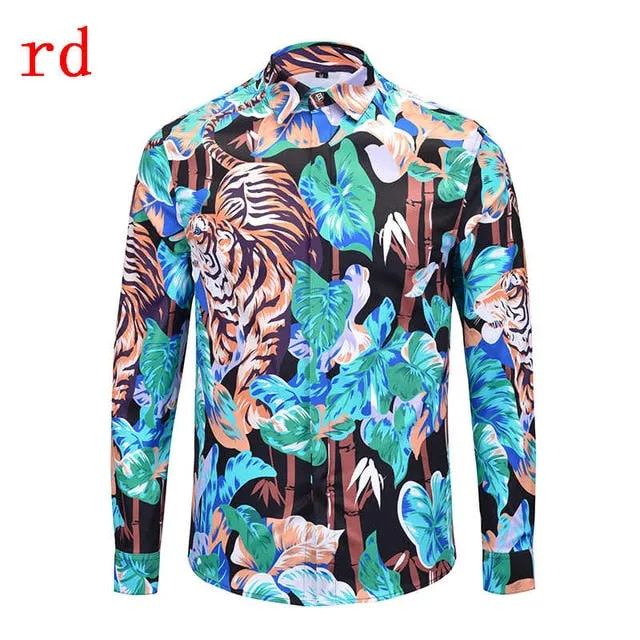 F.N.JACK 2019 New Fashion Men Shirt  Long Sleeve Slim Fit Business Man Shirt Casual Male Hawaiian Shirts Printed Shirt Men