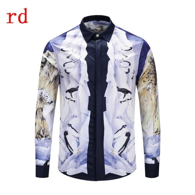 F.N.JACK 2019 New Fashion Men Shirt  Long Sleeve Slim Fit Business Man Shirt Casual Male Hawaiian Shirts Printed Shirt Men