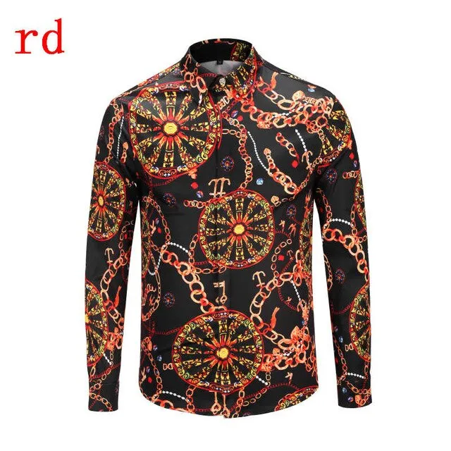 F.N.JACK 2019 New Fashion Men Shirt  Long Sleeve Slim Fit Business Man Shirt Casual Male Hawaiian Shirts Printed Shirt Men