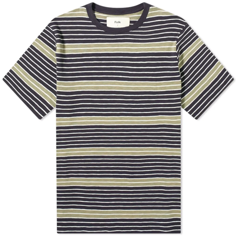 Folk Highlight Stripe T-ShirtNavy Peat