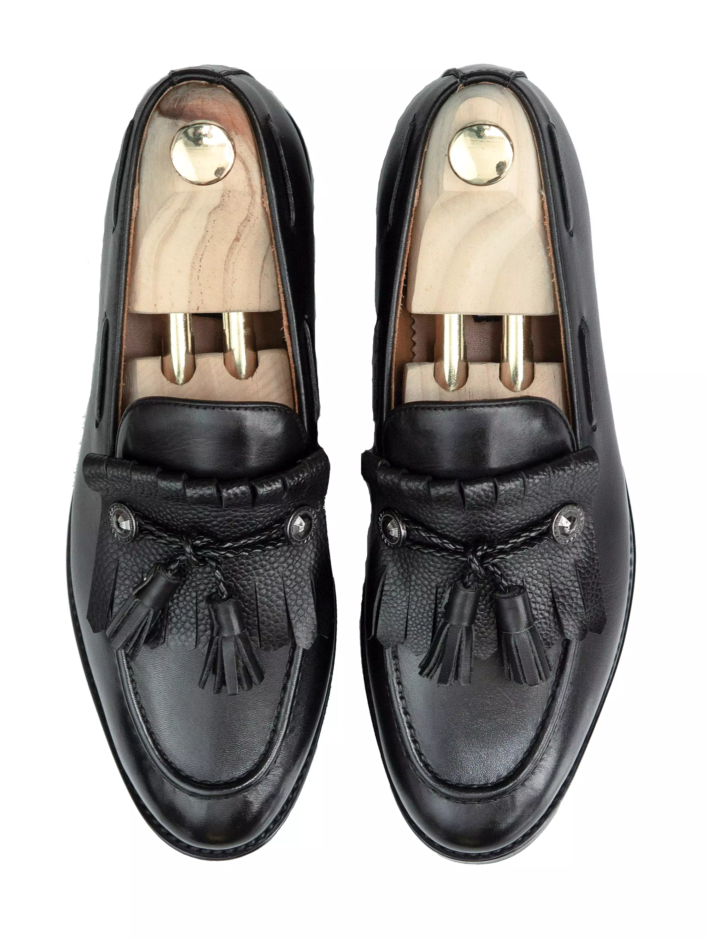 Fringe Ribbon Loafer - Black with Tassel (Hand Painted Patina)