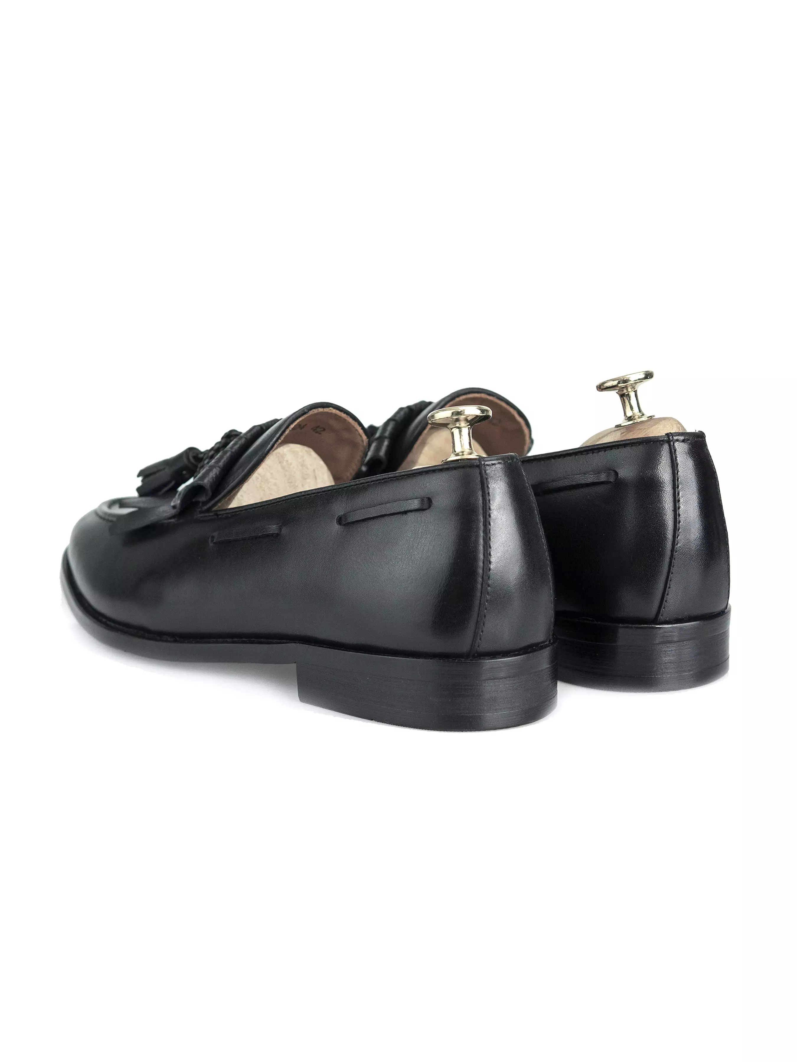 Fringe Ribbon Loafer - Black with Tassel (Hand Painted Patina)