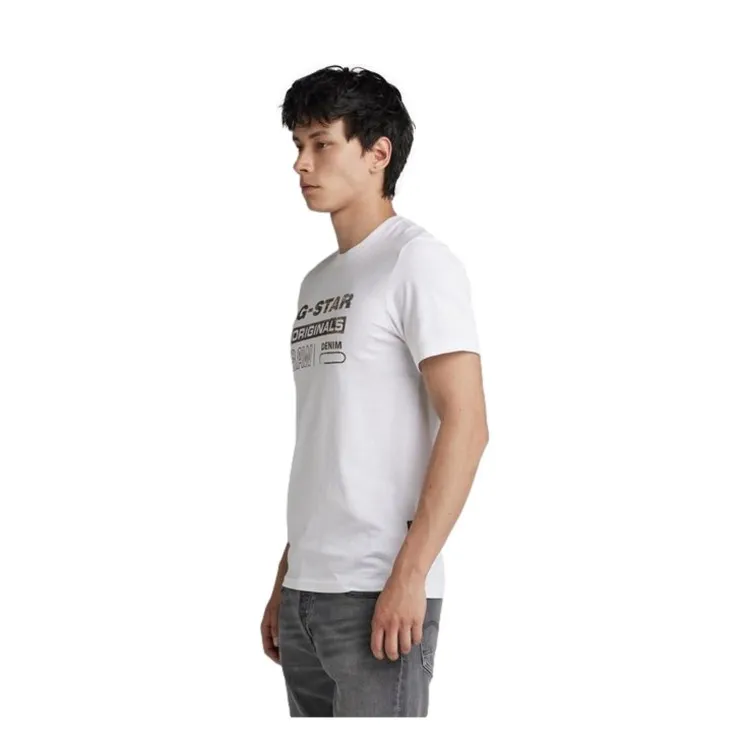 G-STAR D24420 Distressed Originals Slim T Shirt Uomo White