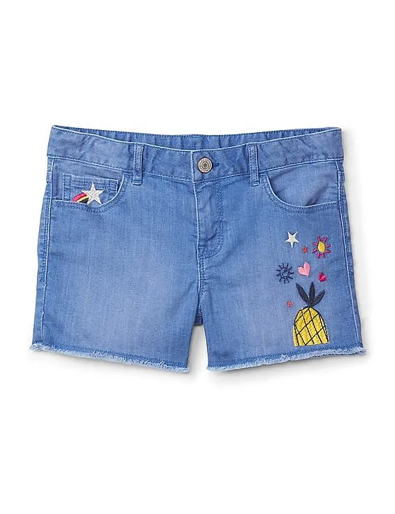 GAP Girls Blue Embroidery Shorty Shorts With High Stretch