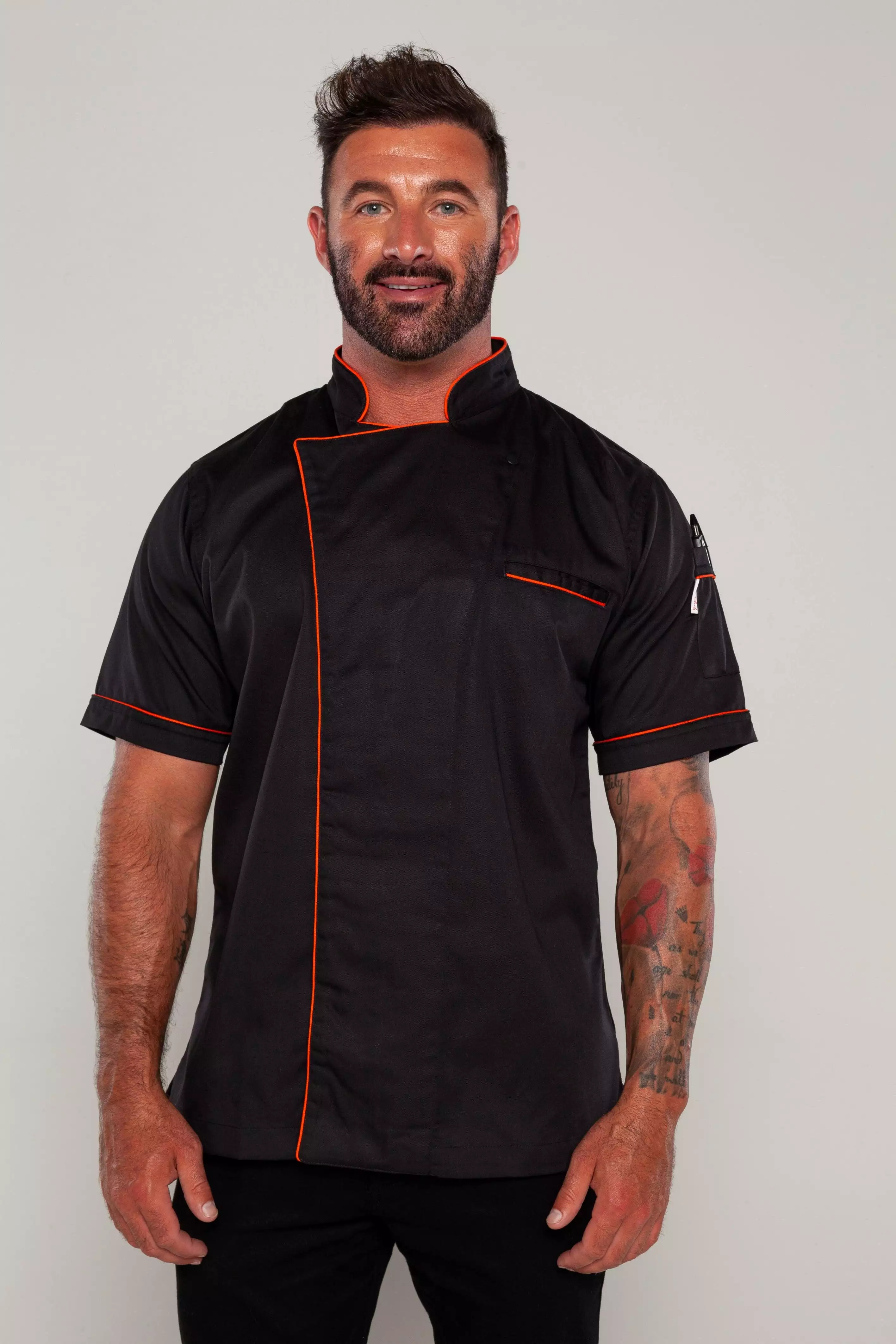 Gazi Chef jacket Black with Orange Trim and Coolvent