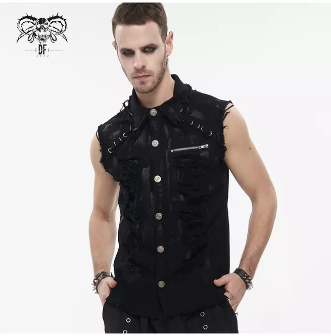 Gothic Ripped Ring Detail Sleeveless Shirt